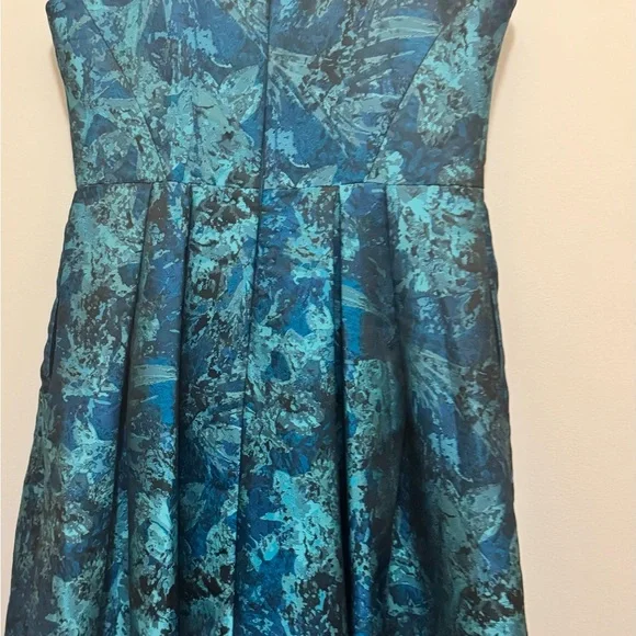 Maggy London Teal and Floral Brocade Fit-and-Flare Dress - Picture 4 of 11